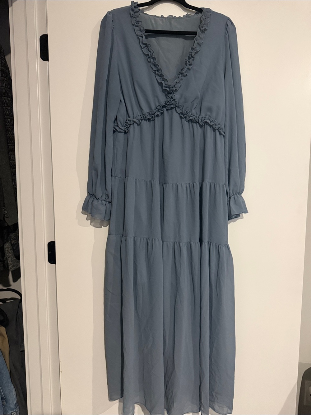 Women's Ruffle Trim Maxi Dress - Dusty Blue